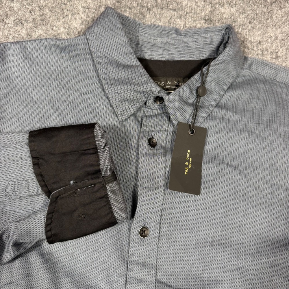 Rag & Bone Tomlin‎ Stretch Dobby Shirt Mens XL Washed Blue Cotton NWT